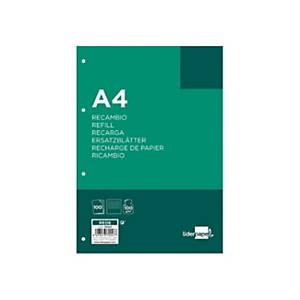 LIDERPAPEL Recambio de papel, A4, 100 hojas, 100 gr, rayado horizontal 4 taladros bandas de 5 colores LIDERPAPEL Recambio de papel, A4, 100 hojas, 100 gr, rayado horizontal 4 taladros bandas de 5 colores