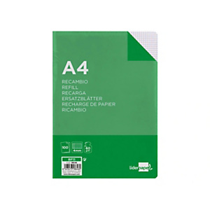LIDERPAPEL Recambio de papel, A4, 100 hojas, 60 gr, cuadro 4 mm, con margen, 16 taladros LIDERPAPEL Recambio de papel, A4, 100 hojas, 60 gr, cuadro 4 mm, con margen, 16 taladros