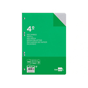 LIDERPAPEL Recambio de papel, cuarto, 100 hojas, 60 gr, cuadro 3mm con margen, 6 taladros LIDERPAPEL Recambio de papel, cuarto, 100 hojas, 60 gr, cuadro 3mm con margen, 6 taladros