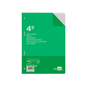 LIDERPAPEL Recambio de papel, cuarto, 100 hojas, 60 gr, Horizontal, con margen, 6 taladros LIDERPAPEL Recambio de papel, cuarto, 100 hojas, 60 gr, Horizontal, con margen, 6 taladros