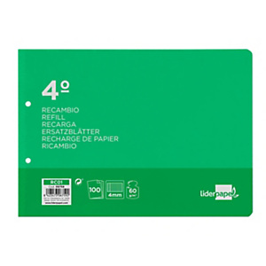 LIDERPAPEL Recambio de papel, cuarto apaisado 2TCA-01 cuadro 4 mm,2 Taladros, con margen LIDERPAPEL Recambio de papel, cuarto apaisado 2TCA-01 cuadro 4 mm,2 Taladros, con margen