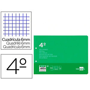 LIDERPAPEL Recambio de papel, cuarto apaisado 2TCA-07 cuadro 6 mm,2 Taladros, con margen LIDERPAPEL Recambio de papel, cuarto apaisado 2TCA-07 cuadro 6 mm,2 Taladros, con margen