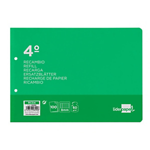 LIDERPAPEL Recambio de papel, cuarto apaisado 2TCA-08 cuadro 8 mm,2 Taladros, con margen LIDERPAPEL Recambio de papel, cuarto apaisado 2TCA-08 cuadro 8 mm,2 Taladros, con margen