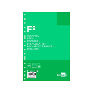LIDERPAPEL Recambio de papel, Folio, 100 hojas, 60 gr, Pauta 5-2.5 mm, con margen, 16 talados LIDERPAPEL Recambio de papel, Folio, 100 hojas, 60 gr, Pauta 5-2.5 mm, con margen, 16 talados