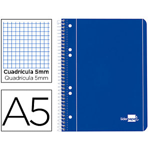 LIDERPAPEL Serie Azul Cuaderno, A5, cuadriculado, 80 hojas, cubierta de cartón, Azul