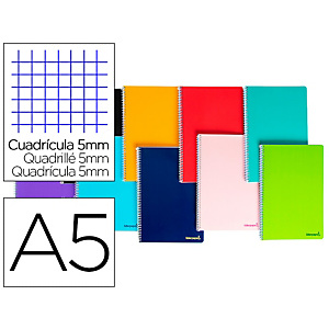 LIDERPAPEL Smart Cuaderno, espiral, A5, micro, tapa blanda, 80 hojas, 60 gr, cuadriculado 5 x 5 mm, 6 taladros, colores surtidos LIDERPAPEL Smart Cuaderno, espiral, A5, micro, tapa blanda, 80 hojas, 60 gr, cuadriculado 5 x 5 mm, 6 taladros, colores surtidos