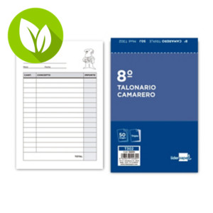 LIDERPAPEL Talonario preimpreso en castellano, Camarero 8º, octavo original y 2 copias T302 LIDERPAPEL Talonario preimpreso en castellano, Camarero 8º, octavo original y 2 copias T302