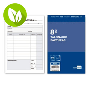 LIDERPAPEL Talonario preimpreso en castellano, Facturas 8º, octavo original y copia T200 con I.V.A LIDERPAPEL Talonario preimpreso en castellano, Facturas 8º, octavo original y copia T200 con I.V.A