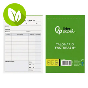 LIDERPAPEL Talonario preimpreso en castellano, Facturas 8º, octavo original T100 con I.V.A. LIDERPAPEL Talonario preimpreso en castellano, Facturas 8º, octavo original T100 con I.V.A.