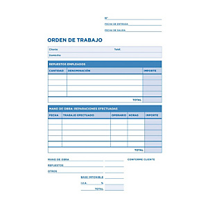 liderpapel Talonario preimpreso en castellano para orden de trabajo 4º natural 144 x 210 mm con copia 50 hojas x 2