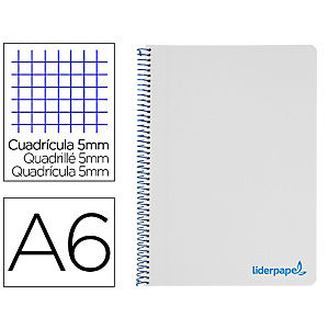 LIDERPAPEL Wonder Cuaderno, espiral, A6, micro, tapa plástico, 120 hojas, cuadriculado 5 x 5 mm, 4 bandas, gris LIDERPAPEL Wonder Cuaderno, espiral, A6, micro, tapa plástico, 120 hojas, cuadriculado 5 x 5 mm, 4 bandas, gris