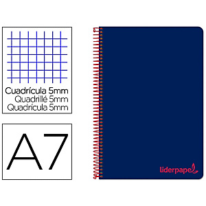 LIDERPAPEL Wonder Cuaderno, espiral, A7, micro, tapa de plástico, 100 hojas, 90 gr, cuadriculado 5 x 5 mm, 4 bandas, azul marino LIDERPAPEL Wonder Cuaderno, espiral, A7, micro, tapa de plástico, 100 hojas, 90 gr, cuadriculado 5 x 5 mm, 4 bandas, azul marino