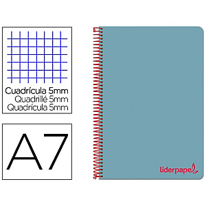 LIDERPAPEL Wonder Cuaderno, espiral, A7, micro, tapa de plástico, 100 hojas, 90 gr, cuadriculado 5 x 5 mm, 4 bandas, celeste LIDERPAPEL Wonder Cuaderno, espiral, A7, micro, tapa de plástico, 100 hojas, 90 gr, cuadriculado 5 x 5 mm, 4 bandas, celeste