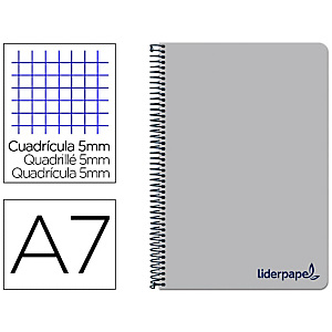 LIDERPAPEL Wonder Cuaderno, espiral, A7, micro, tapa de plástico, 100 hojas, 90 gr, cuadriculado 5 x 5 mm, 4 bandas, gris LIDERPAPEL Wonder Cuaderno, espiral, A7, micro, tapa de plástico, 100 hojas, 90 gr, cuadriculado 5 x 5 mm, 4 bandas, gris
