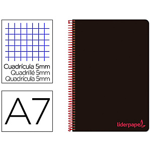 LIDERPAPEL Wonder Cuaderno, espiral, A7, micro, tapa de plástico, 100 hojas, 90 gr, cuadriculado 5 x 5 mm, 4 bandas, negro LIDERPAPEL Wonder Cuaderno, espiral, A7, micro, tapa de plástico, 100 hojas, 90 gr, cuadriculado 5 x 5 mm, 4 bandas, negro