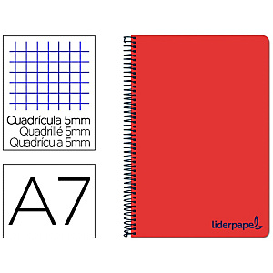 LIDERPAPEL Wonder Cuaderno, espiral, A7, micro, tapa de plástico, 100 hojas, 90 gr, cuadriculado 5 x 5 mm, 4 bandas, rojo LIDERPAPEL Wonder Cuaderno, espiral, A7, micro, tapa de plástico, 100 hojas, 90 gr, cuadriculado 5 x 5 mm, 4 bandas, rojo