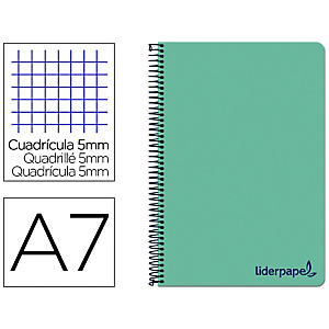 LIDERPAPEL Wonder Cuaderno, espiral, A7, micro, tapa de plástico, 100 hojas, 90 gr, cuadriculado 5 x 5 mm, 4 bandas, verde LIDERPAPEL Wonder Cuaderno, espiral, A7, micro, tapa de plástico, 100 hojas, 90 gr, cuadriculado 5 x 5 mm, 4 bandas, verde