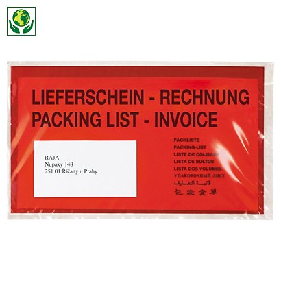 Lieferscheintaschen Eco bedruckt RAJA, "Lieferschein-Rechnung - Packing List-Invoice" 225 x 115 mm - 1
