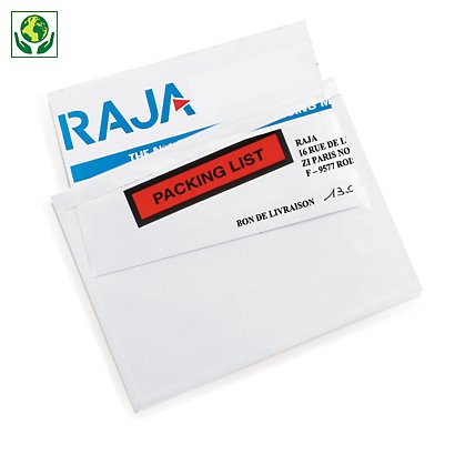 Lieferscheintaschen Eco bedruckt RAJA, "Packing List" 160 x 110 mm - 1