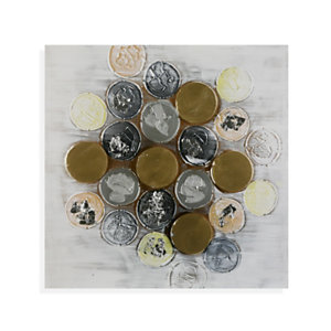Lienzo botones, tonos grises degradados y dorados, 60 x 60 cm