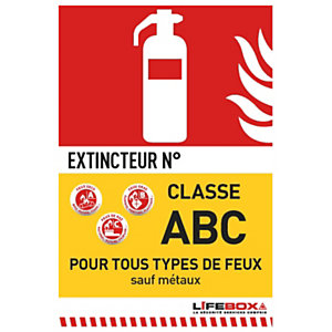 Lifebox Panneau de signalisation incendie - Indicateur Classe de feu - Classe ABC pour tout type de feux sauf métaux