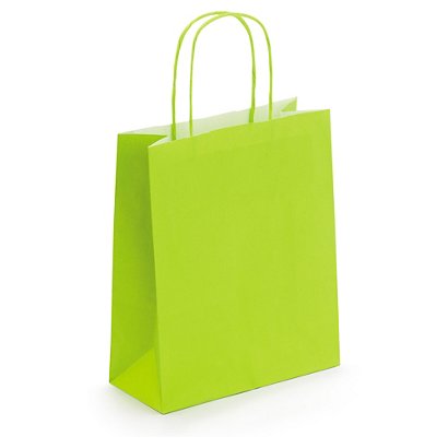 Lime green mini kraft custom printed bags - 180x220x80mm - 2 colours, 1 side