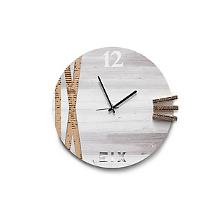 Linea EcoDesign Orologio a muro asimmetrico Nespolo in cartone, cm 51 x 49 x 4 h, Stampa effetto Legno