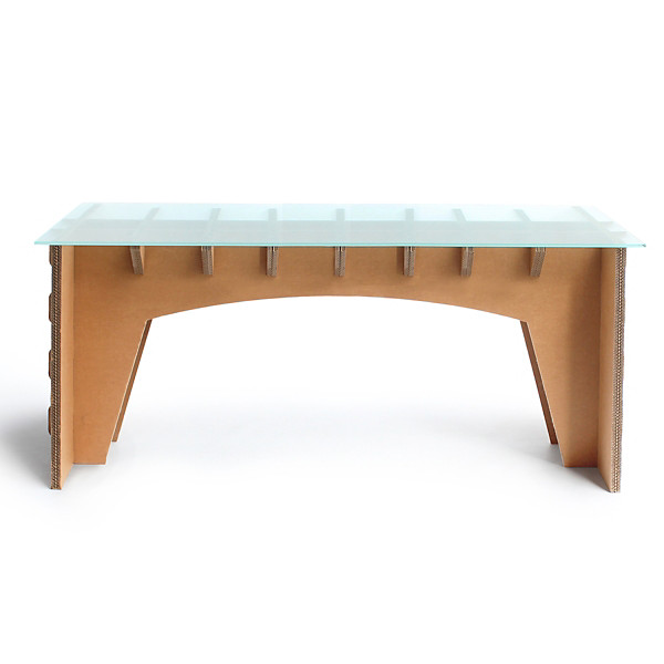 Linea EcoDesign Scrivania in cartone Magnolia, Piano in vetro, 160 x 80 x 77 cm, Avana