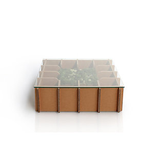 Linea EcoDesign Tavolino in cartone Salice, Piano in vetro, 80 x 80 x 25 cm, Avana