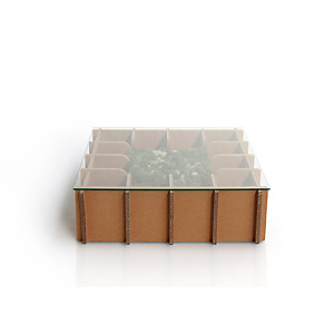 Linea EcoDesign Tavolino in cartone Salice, Piano in vetro, 80 x 80 x 25 cm, Avana Linea EcoDesign Tavolino in cartone Salice, Piano in vetro, 80 x 80 x 25 cm, Avana