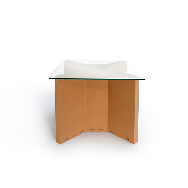 Linea EcoDesign Tavolo riunioni Palma in cartone, Piano in vetro, 100 x 100 x 75 cm, Avana - 1
