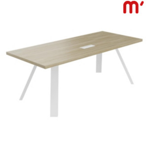 Linea Essenza Scrivania direzionale, Passacavi e canalina, 200 x 90 x 76 cm, Piano Rovere, Gambe metalliche Bianco Linea Essenza Scrivania direzionale, Passacavi e canalina, 200 x 90 x 76 cm, Piano Rovere, Gambe metalliche Bianco