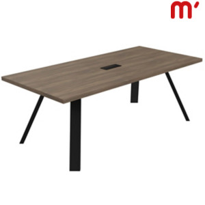 Linea Essenza Tavolo riunioni rettangolare, Passacavi e canalina, 210 x 100 x 76 cm, Piano Noce Canaletto, Gambe metalliche Nero Linea Essenza Tavolo riunioni rettangolare, Passacavi e canalina, 210 x 100 x 76 cm, Piano Noce Canaletto, Gambe metalliche Nero