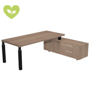 Linea Executive Postazione manager, 195 x 170 x 74 cm, Piano meleminico Noce Castagno, Gambe metalliche Nero Linea Executive Postazione manager, 195 x 170 x 74 cm, Piano meleminico Noce Castagno, Gambe metalliche Nero