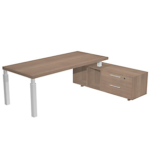 Linea Executive Postazione manager con gamba metallica, 195 x 170 x 74 cm, Noce castagno/Gambe bianche Linea Executive Postazione manager con gamba metallica, 195 x 170 x 74 cm, Noce castagno/Gambe bianche