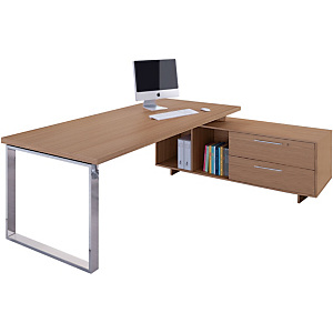 Linea Executive Postazione manager con gamba metallica, 195 x 170 x 74 cm, Noce castagno Linea Executive Postazione manager con gamba metallica, 195 x 170 x 74 cm, Noce castagno