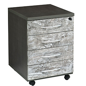 Linea Moon, Cassettiera a 4 cassetti su ruote, 44 x 52 x 63 cm, Legno ossidato Linea Moon, Cassettiera a 4 cassetti su ruote, 44 x 52 x 63 cm, Legno ossidato