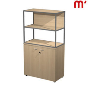 Linea Square Libreria in metallo bassa a giorno + armadio basso ante battenti, 90 x 46 x 165 cm, Struttura Antracite, Armadio Rovere, Ante e Mensole Rovere Linea Square Libreria in metallo bassa a giorno + armadio basso ante battenti, 90 x 46 x 165 cm, Struttura Antracite, Armadio Rovere, Ante e Mensole Rovere