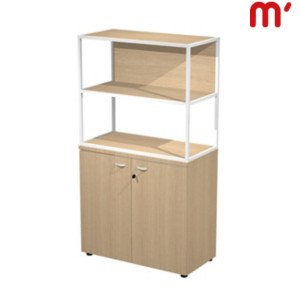 Linea Square Libreria in metallo bassa a giorno + armadio basso ante battenti, 90 x 46 x 165 cm, Struttura Bianca, Armadio Rovere, Ante e Mensole Rovere Linea Square Libreria in metallo bassa a giorno + armadio basso ante battenti, 90 x 46 x 165 cm, Struttura Bianca, Armadio Rovere, Ante e Mensole Rovere
