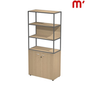 Linea Square Libreria in metallo media a giorno + armadio basso ante battenti, 90 x 46 x 204 cm, Struttura Antracite, Armadio Rovere, Ante e Mensole Rovere Linea Square Libreria in metallo media a giorno + armadio basso ante battenti, 90 x 46 x 204 cm, Struttura Antracite, Armadio Rovere, Ante e Mensole Rovere
