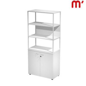 Linea Square Libreria in metallo media a giorno + armadio basso ante battenti, 90 x 46 x 204 cm, Struttura Bianca, Armadio Bianco, Ante e Mensole Bianche Linea Square Libreria in metallo media a giorno + armadio basso ante battenti, 90 x 46 x 204 cm, Struttura Bianca, Armadio Bianco, Ante e Mensole Bianche