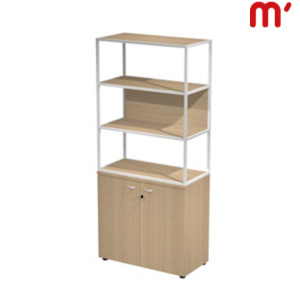 Linea Square Libreria in metallo media a giorno + armadio basso ante battenti, 90 x 46 x 204 cm, Struttura Bianca, Armadio Rovere, Ante e Mensole Rovere Linea Square Libreria in metallo media a giorno + armadio basso ante battenti, 90 x 46 x 204 cm, Struttura Bianca, Armadio Rovere, Ante e Mensole Rovere
