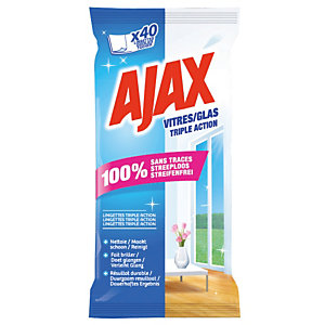 Lingettes nettoyantes vitres et surfaces Ajax triple action étui de 40