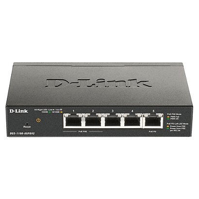 D-Link DGS-1100-05PDV2, Géré, Gigabit Ethernet (10/100/1000), Full duplex, Connexion Ethernet, supportant l'alimentation via ce port (PoE) - 1