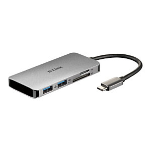 D-Link DUB-M610, Alámbrico, USB 3.2 Gen 1 (3.1 Gen 1) Type-C, 100 W, Aluminio, Negro, MicroSD (TransFlash), SD, SDHC, SDXC, 4K Ultra HD