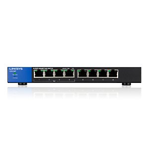 Linksys Conmutador PoE Gigabit de escritorio de 8 puertos (LGS108P), No administrado, Gigabit Ethernet (10/100/1000), Energía sobre Ethernet (PoE), Montaje de pared LGS108P-EU Linksys Conmutador PoE Gigabit de escritorio de 8 puertos (LGS108P), No administrado, Gigabit Ethernet (10/100/1000), Energía sobre Ethernet (PoE), Montaje de pared LGS108P-EU