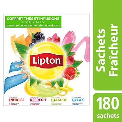 Lipton Feel Good Selection Coffret Thés et Infusions - 180 sachets fraîcheur - boîte 12 x 15 unités - 1