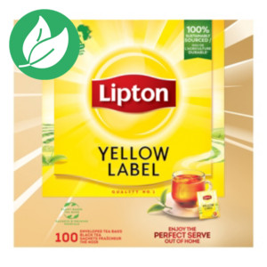 Lipton Thé noir Yellow Label, 100 sachets de thé emballés