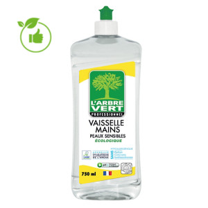Liquide vaisselle écologique 2 en 1 L'Arbre Vert peaux sensibles 750 ml