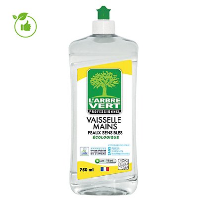 Liquide vaisselle écologique 2 en 1 L'Arbre Vert peaux sensibles 750 ml